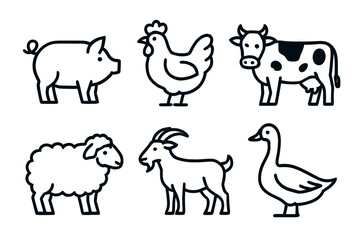 Fototapeta premium Simple outline illustrations of farm animals
