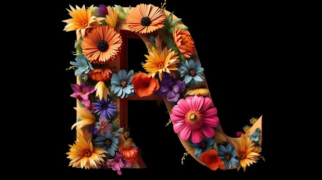 Elegant floral letter 'A' artfully arranged, on a striking black background