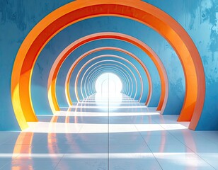Bright light at tunnel's end with orange archway design