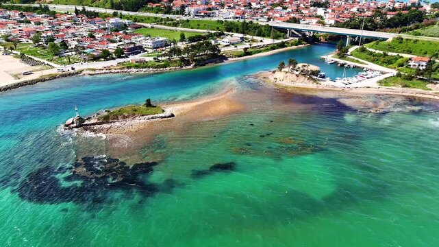 Aerial view of Nea Potidea Canal in Chalkidiki, Greece