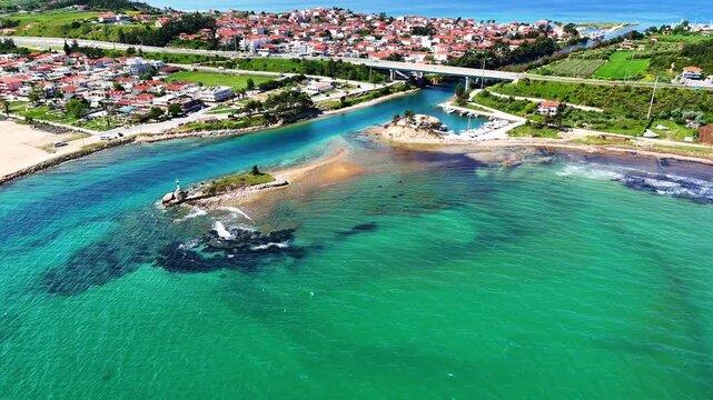 Aerial view of Nea Potidea Canal in Chalkidiki, Greece