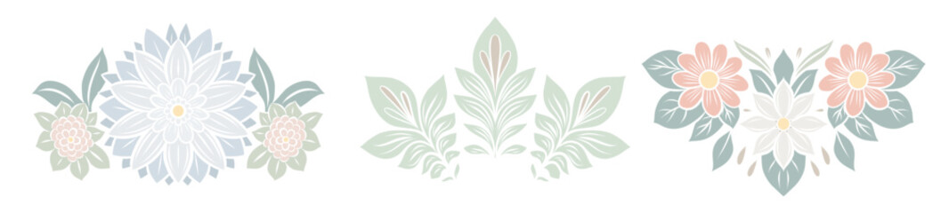 Vector set frames of decorative floral arrangement in pastel colors. Gentle collection of dividers from flowers