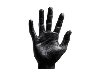 A grayscale image of a raised hand