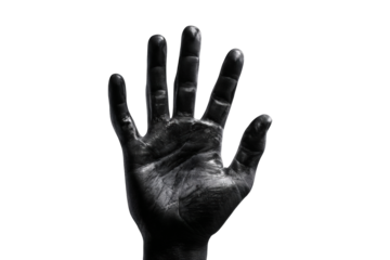 A grayscale image of a raised hand