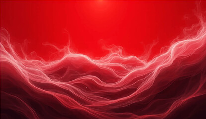 Red abstract background with glowing stars and flowing light waves