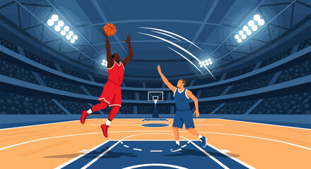 Basketball Player Jumpshot in Stadium Spotlight.