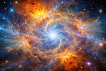 A vibrant nebula swirls in the vast expanse of outer space