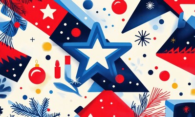 Obraz premium Abstract geometric holiday design with Christmas elements in red and blue colors