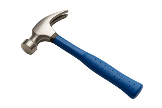 Construction hammer with blue handle isolated on black background carpentry tool for building repair hardware concept durable design metal equipment handyman object