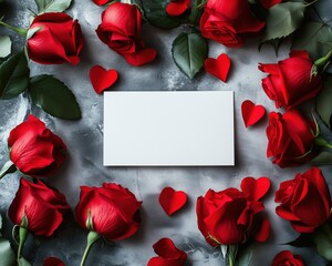 Red Roses with Blank Greeting Card