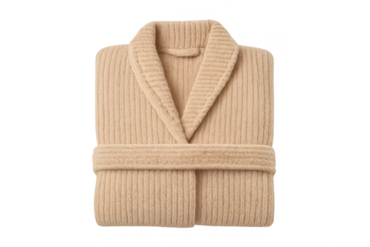 Folded beige terry cloth bathrobe for relaxation concept