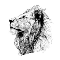 Lion head illustration black and white drawing of a majestic african animal wildlife king of beasts artwork art © Shaheen