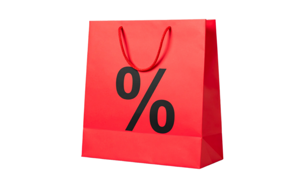 Minimalist red Paper Bag with Percent Icon PNG