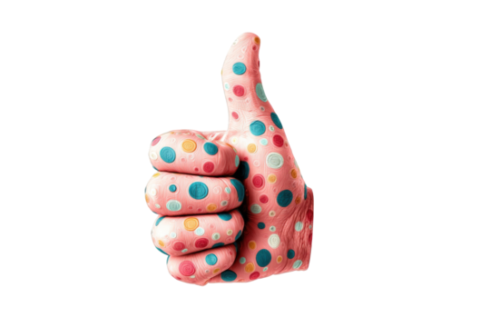 Thumbs up hand with colorful polka dots