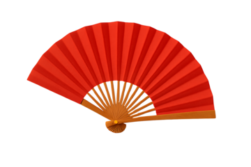 Traditional red hand fan folded paper accessory isolated on black background asian culture design object summer cooling tool concept for elegance handheld decoration