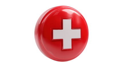 3D rendered red button with white cross