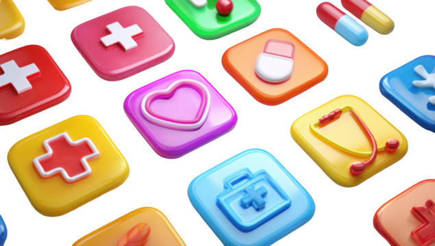 Colorful medical icons arranged in a grid