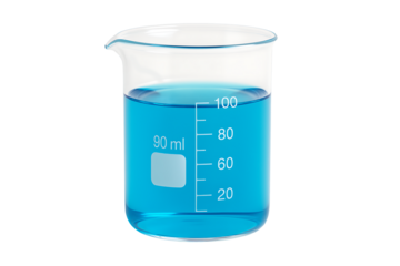 Transparent glass beaker filled with blue liquid isolated on black background chemistry science laboratory concept measurement experiment fluid research education object chemical tool