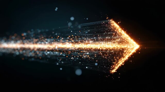 Abstract arrow symbol representing forward movement and speed in technology, illustrating innovation and progress through dynamic visual elements and light effects - Powered by Adobe