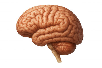 Human brain anatomy closeup showing cerebrum, cerebellum, and brainstem, representing neurology, intelligence, and thought