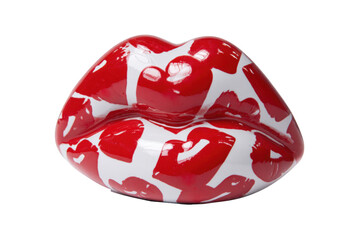 Red lips adorned with white hearts