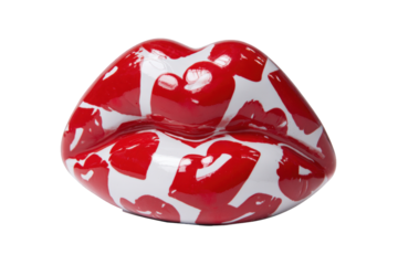 Red lips adorned with white hearts