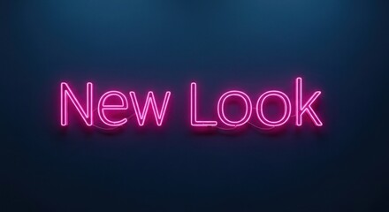 Pink "New Look" neon sign glows against a blurred, dark blue background