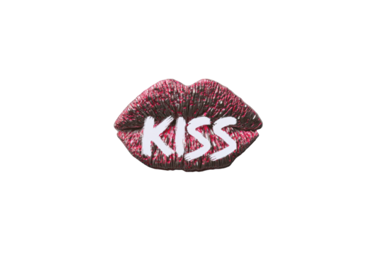 Lips forming the word "KISS" in a graphic design - Powered by Adobe