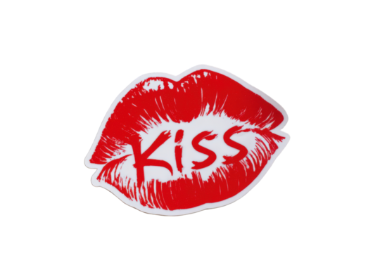 Red lips graphic with word "kiss