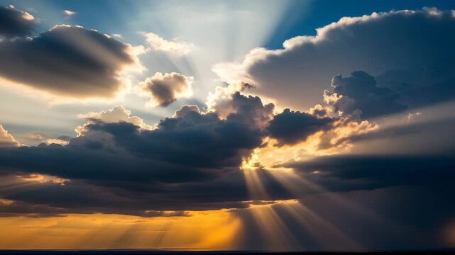 Dramatic sky with clouds and golden light abstract background