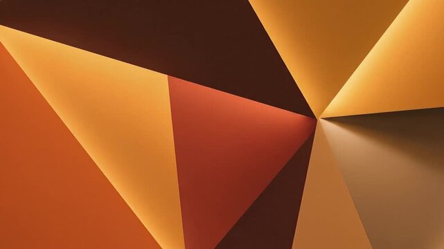 A visually engaging abstract background features a dynamic rotation of crisp, geometric shapes, creating an intricate polygonal pattern. Warm, earthy tones of brown, burnt orange, terracotta, and ambe