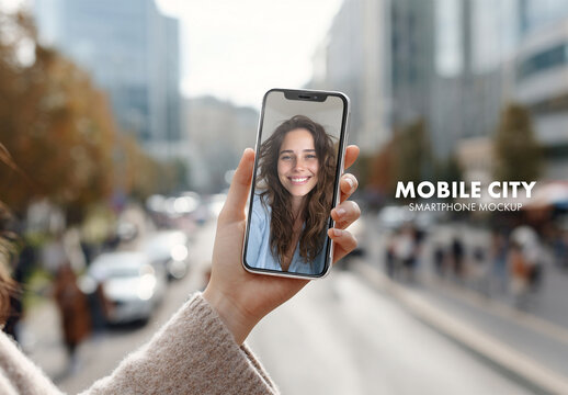 Smartphone mockup of woman calling home