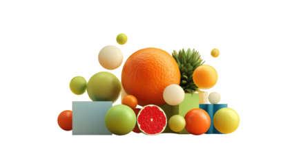 Vibrant fruit arrangement in geometric shapes