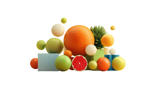 Vibrant fruit arrangement in geometric shapes - Powered by Adobe