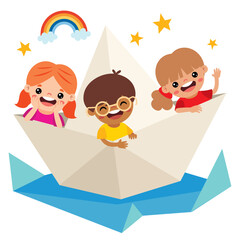 Kids Sailing On Origami Boat
