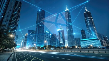 Digital Cityscape Blue Matrix Lights