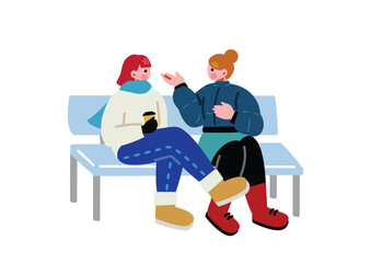 冬に外で語り合う女の子