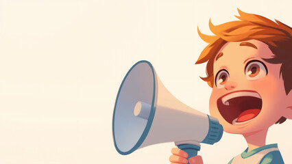 Girl speaking through a megaphone, Copy Space