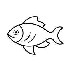 A black and white line drawing of a fish