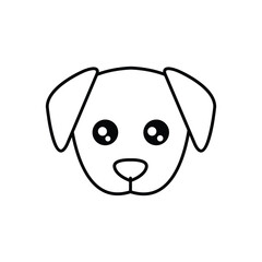 A cartoon dog head outlined in black with big round eyes and floppy ears