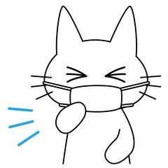 マスクを着用して咳き込んでいる白猫のキャラクターイラスト