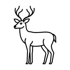 A line art drawing of a deer with antlers standing in a side profile position