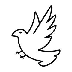 A line drawing of a bird with wings spread flying upwards