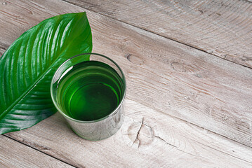 Liquid Chlorophyll Drink. Glass of Chrorophyll Water.