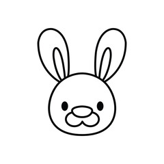 A simple bunny head illustration with big eyes a clovershaped nose and two floppy ears