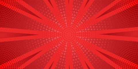 Red Geometric Abstract Background With Radial Design and Dotted Patterns. Red Comic Suitable for templates, sale banners, events. Vector Illustration