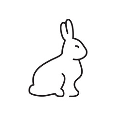 A simple line drawing depicts a rabbit in profile showcasing its ears body and tail