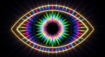 Vibrant and mesmerizing eye design with neon lights, perfect for symbolizing vision, technology, and futuristic concepts