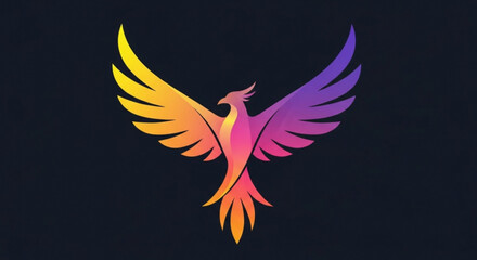 A majestic phoenix soars with vibrant gradient wings, symbolizing rebirth and transformation against a dark and mysterious background
