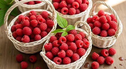 Baskets of Fresh Raspberries - A Delicious and Healthy Treat.